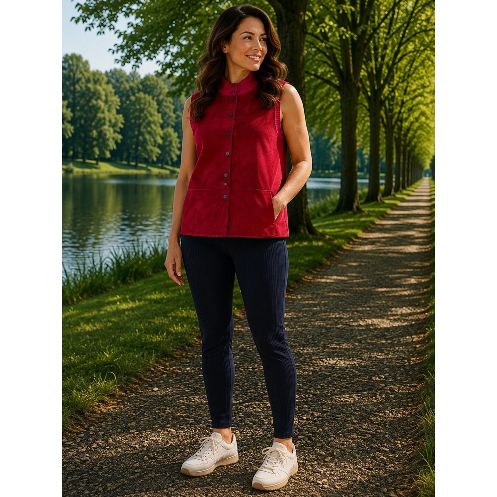 J. Jill Women LP Petite Red Faux Suede Cotton Ribbed Knit Button Front Vest